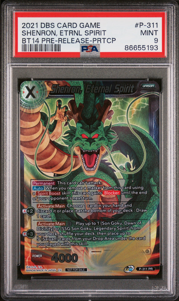 2021 DRAGON BALL SUPER CROSS SPIRITS SHENRON, ETRNL SPIRIT #P-311 - PSA 9 (Online Order Only)