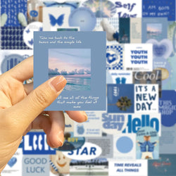10/30/57PCS Ins Style Cute Blue Stickers Aesthetic Wall Decals PVC Waterproof DIY Skateboard Laptop Phone Fridge Guitar Sticker (ONLINE ORDER ONLY)