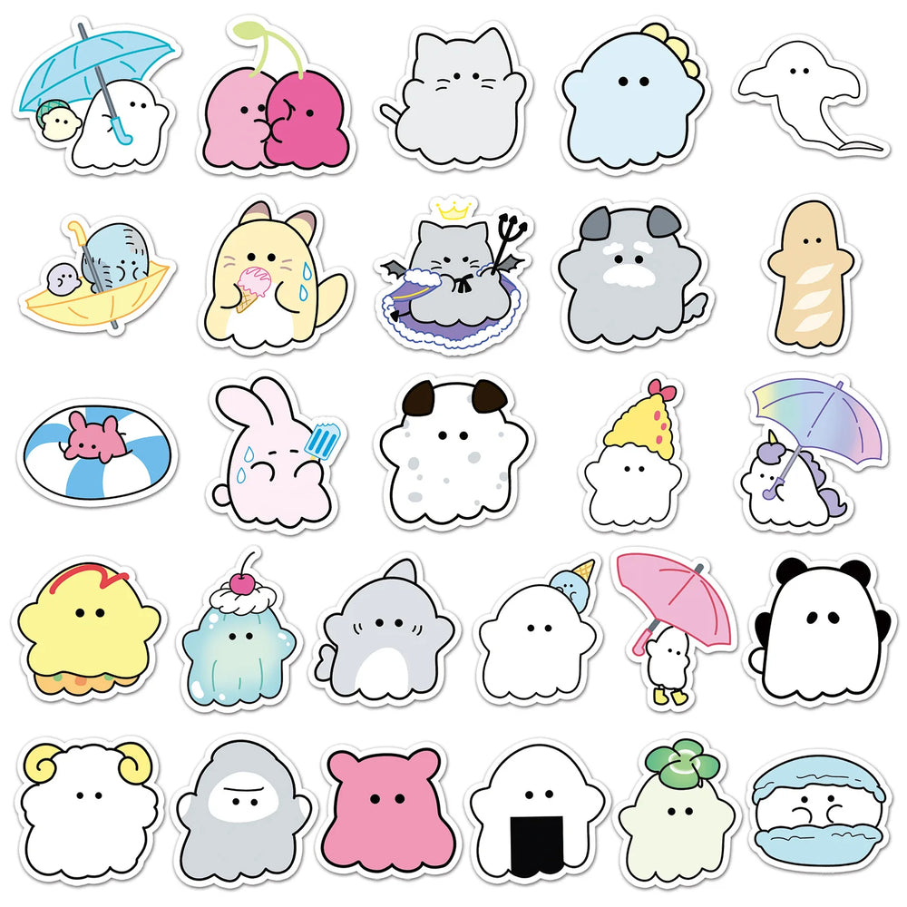 10/30/52PCS Kawaii Obakenu Stickers Cute Ghost Cartoon Sticker DIY Scrapbook Luggage Laptop Guitar Car Bike Skateboard Kids Toys (ONLINE ORDER ONLY)