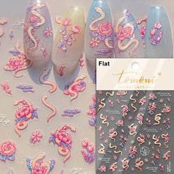 Auspicious Peach Blossom Snake Fan Flower The Spring Festival Tiger Head Adhesive Nail Art Stickers Red Lantern Manicure Decals (Online Order Only)