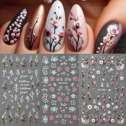 Painting Purple Flower Nail Sticker Daisy Wildflowers Butterfly Gradient Design Decal Geometry Line Charm Foils Manicure Sliders (ONLINE ORDER ONLY)