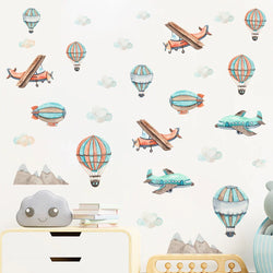 Cartoon Planes Hot Air Balloons Clouds Wall Stickers Nursery Decor (Online Order Only)