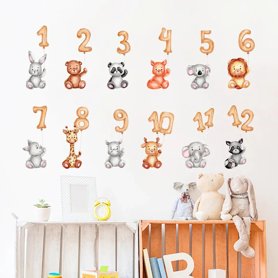 Cartoon Animal Balloons Stars Nursery Wall Decal Kids Room Decor (ONLINE ORDER ONLY)