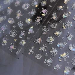 Shiny White Pink Blue Gold Snowflakes Hexagon Water Bubbles Winter 5D Self Adhesive Nail Art Stickers Rhinestone Manicure Decals (ONLINE ORDER ONLY)