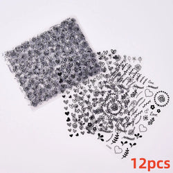 12PCS White Flowers Leaves 3D Nail Stickers Star/Moon/Sun Nail Art Decoration Decals Geometric Flower Stickers Nail Art Supplies (ONLINE ORDER ONLY)