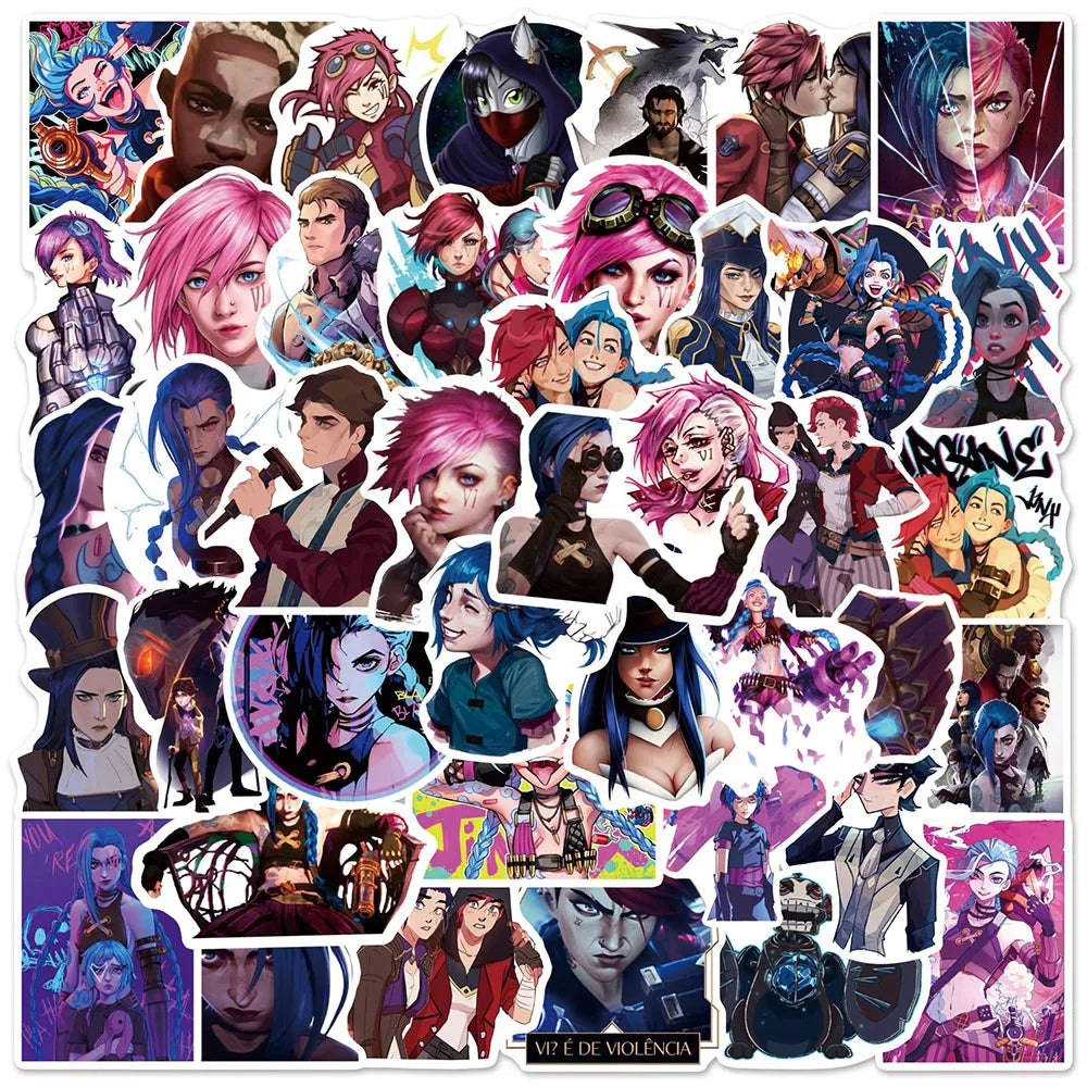 10/30/50pcs Cool Cartoon Arcane Game Stickers Anime DIY Phone Case Guitar Notebook Bike Car Waterproof Sticker Decal for Kid Toy (Online Order Only)