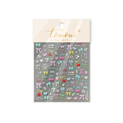 Doodle Pink Blue Ribbon Bowknot Flower Cherry Strawberry Graffiti Love Heart Delicate Embossed Nail Art Sticker Manicure Decals (ONLINE ORDER ONLY)