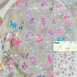 Hot Stamping Laser Shell Conch Starfish Pearl Whale Coral Dolphin Summer Beach Sea Wave Jellyfish Bubble Nail Art Stickers Decal (ONLINE ORDER ONLY)
