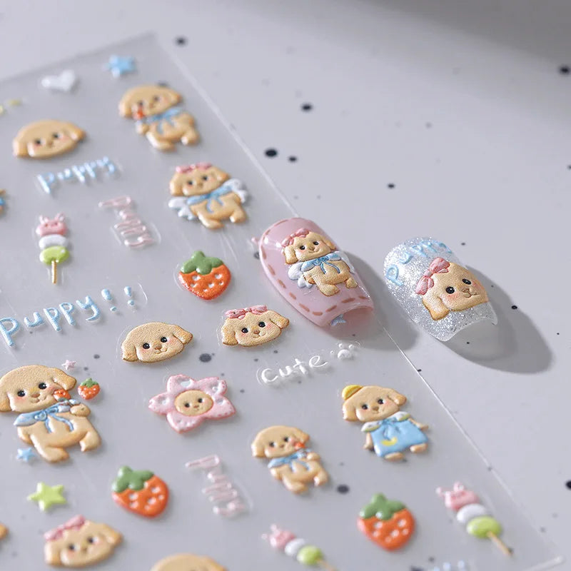 Lovely Dog Puppy Dream Heart Flower Star Pizza Food Sugar Skewers Strawberry Desserts Adhesive Nail Art Stickers Manicure Decals (Online Order Only)