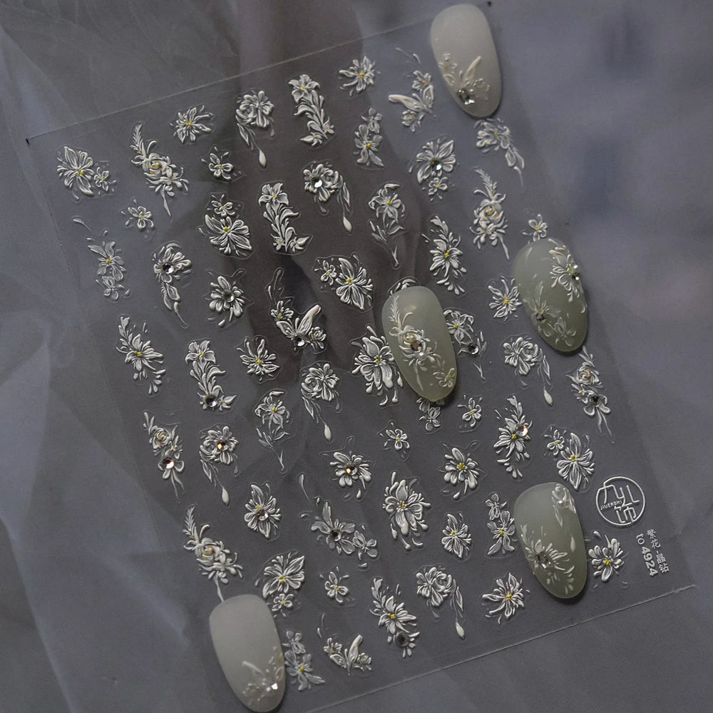 Petal Numerous Flowers Luxuriant Plant Garden Yellow Stamen Charming 5D Soft Relief Adhesive Nail Art Sticker 3D Manicure Decals (ONLINE ORDER ONLY)