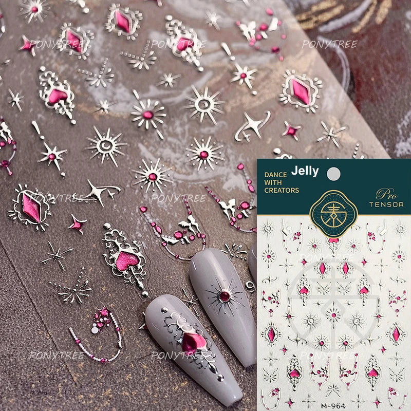 Punk Pink Leopard Print Love Heart Stars Bowknot Cool Girl 5D Self Adhesive Nail Art Stickers Ribbon Manicure Decals Wholesale (ONLINE ORDER ONLY)