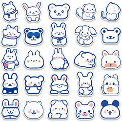 50pcs Cute Cartoon Blue Animals Stickers Pack For Luggage Laptop Guitar Skateboard DIY Waterproof Graffiti Bicyle Car Decals (ONLINE ORDER ONLY)
