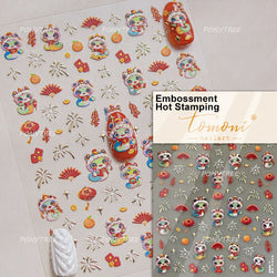Wealthy Rich Snake Flower Coin Yuanbao Good Luck Blessing Fu Character Self Adhesive Nail Art Stickers Rhinestone Manicure Decal (ONLINE ORDER ONLY)