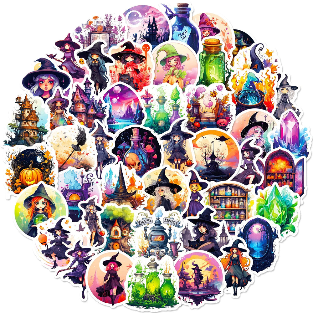 10/50pcs Cool Gothic Magic Witch Girl Stickers Aesthetic Anime Decorative Decals Laptop Motorcycle Guitar Car Waterproof Sticker (ONLINE ORDER ONLY)