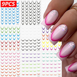 9/18pcs Gradient Color Line Design Nail Art Stickers 3D Dopamine Y2K French Nail Decals Self-Adhesive Ombre Manicure Decor Foils (Online Order Only)