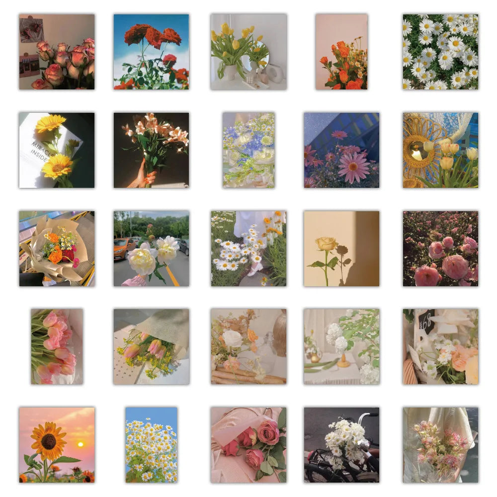 10/30/50PCS Rose Aesthetic Stickers Flowers Decal For Notebbok Wall Phone Album Fridge Suitcase PVC Waterproof Kids DIY Sticker (Online Order Only)