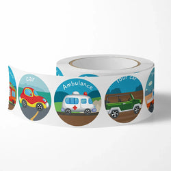 100-500pcs Vehicle Thank You Stickers Cute Cartoon Ambulance Taxi Teacher Reward Sticker for Kids Birthday Party Seal Labels (Online Order Only)