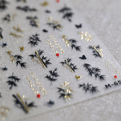 Antique Bamboo Leaf Hot Stamping Plant Botany Calligraphy Characters Self Adhesive Nail Art Stickers Rhinestone Manicure Decals (ONLINE ORDER ONLY)