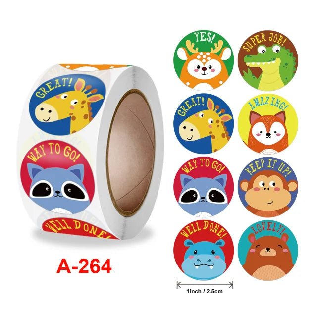 500Pcs Children's Cartoon Animal Stickers Baby Stickers Kindergarten Inspirational Little Red Flower Reward Roll Stickers (Online Order Only)