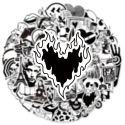 50pcs Graffiti Black and White Art Styling Stickers Laptop Luggage Phone Case Guitar Fridge Car Motorcycle Cool Ins Decals (Online Order Only)