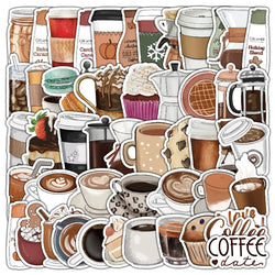 Coffee Drink Graffiti Stickers for Scrapbook, Suitcase, Water Bottle, Phone, Laptop, Guitar, Car, Skateboard - 10/25/50pcs (Online Order Only)