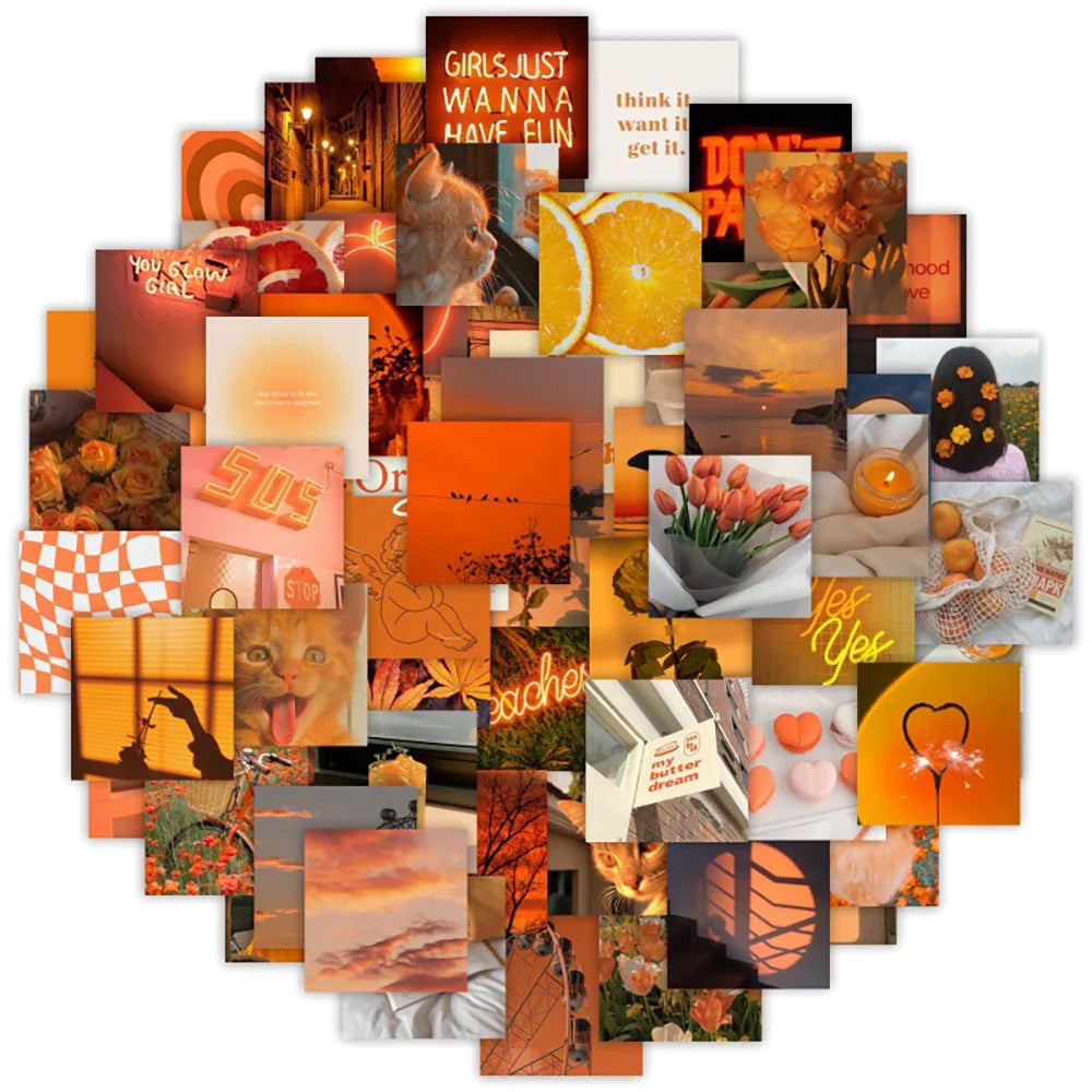Cute Orange VSCO Girl Stickers for Skateboard, Phone, Laptop, Fridge, Suitcase, Car - Waterproof Decals 10/30/63pcs (Online Order Only)