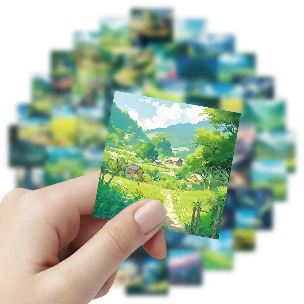 10/30/60PCS Aesthetic Landscape Stickers Decals DIY Phone Suitcase Skateboard Phone Suitcase Car PVC Waterproof Kids Sticker Toy (ONLINE ORDER ONLY)