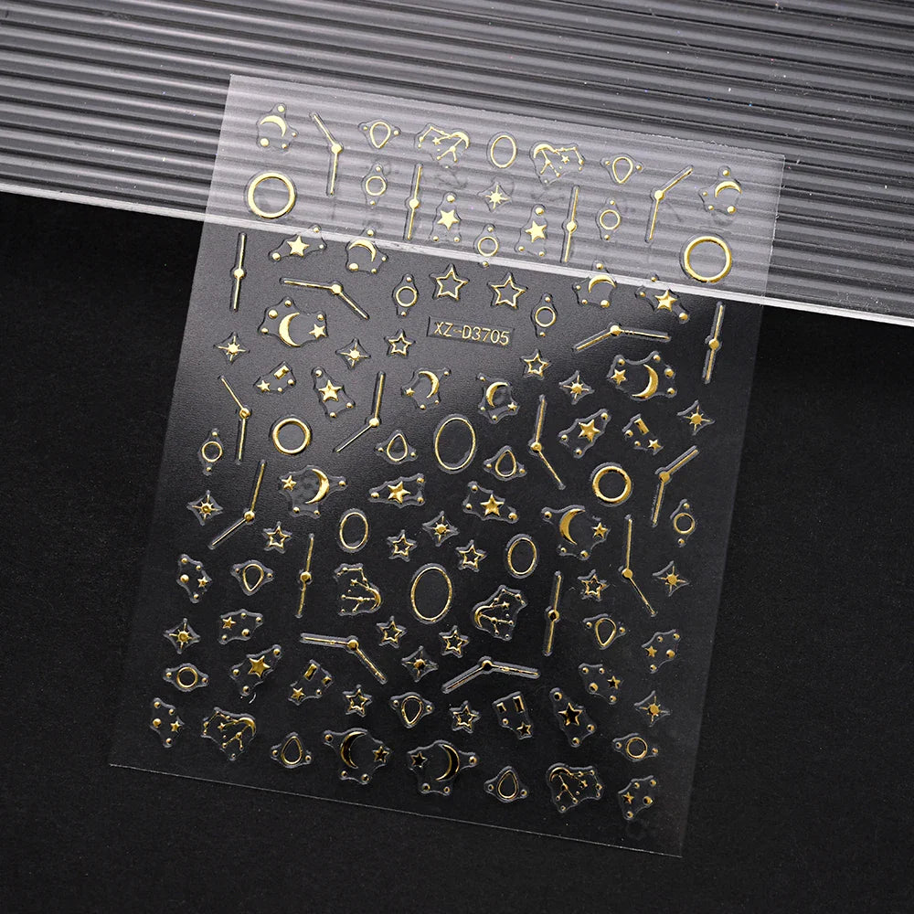 1pc 3D Gradient French Nail Stickers with Crown & Tassel Design Gold Silver Lines Self-Adhesive Nail Art Waterfall Manicure Foil (Online Order Only)