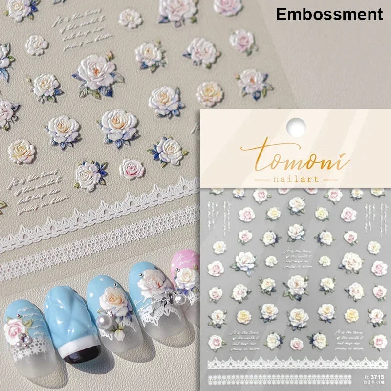 Retro Rose Gold Photo Frame Dried Flower Delicate Totem 3D Self Adhesive Nail Art Stickers 5D Shiny Rhinestone Manicure Decals (ONLINE ORDER ONLY)