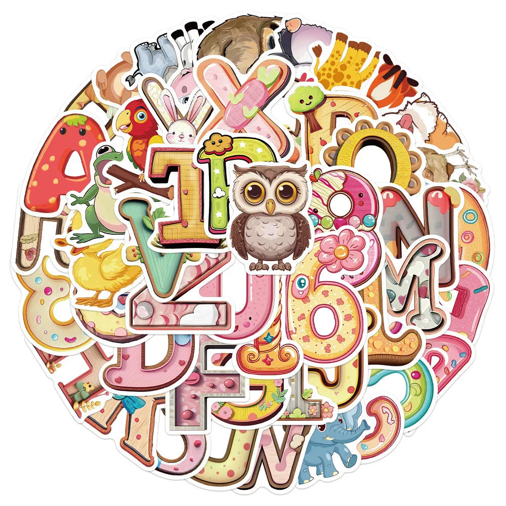 Kawaii Cartoon Alphabet Animal Stickers Waterproof for Bike Car Guitar Skateboard (ONLINE ORDER ONLY)