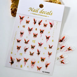 1pc Dark Red Butterfly Nail Art Stickers Retro Luxury Self Adhesive  Slider Holographic Glitter DIY 3D Nail Art Decal Decoration (ONLINE ORDER ONLY)