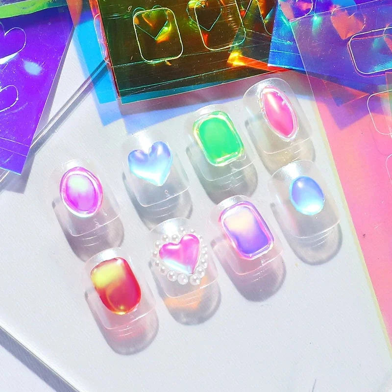 10/11/16Pcs Vibrant Aurora Holographic Nail Foils Ice Cube Cellophane Laser Jewelry Candy Nail Stickers Chameleon Manicure Decor (ONLINE ORDER ONLY)