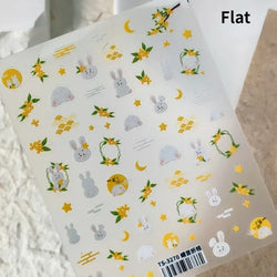 Autumn Fall Maple Leaves Ginkgo Leaf Osmanthus Chrysanthemums Rabbit Bunny Plant Flower Relief Nail Art Sticker Decoration Decal (ONLINE ORDER ONLY)