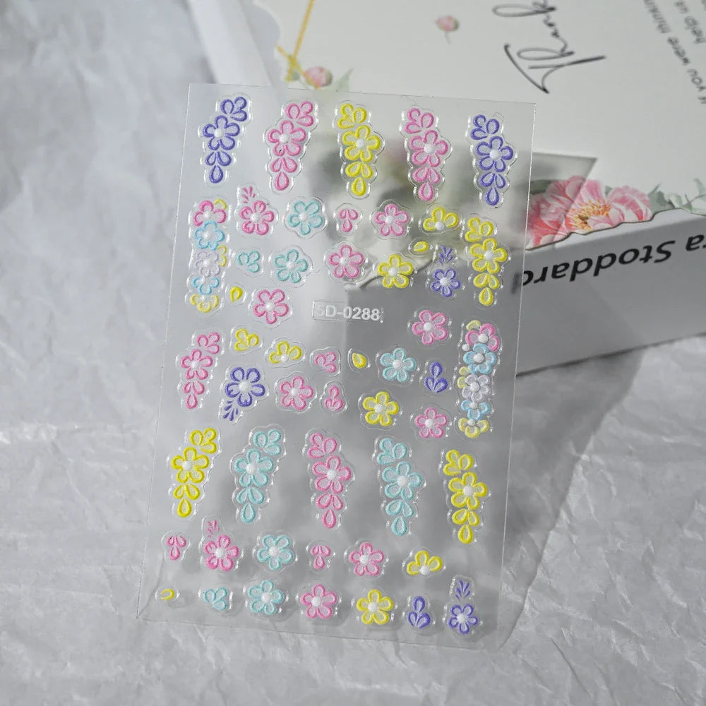 Painting Purple Flower Nail Sticker Daisy Wildflowers Butterfly Gradient Design Decal Geometry Line Charm Foils Manicure Sliders (ONLINE ORDER ONLY)
