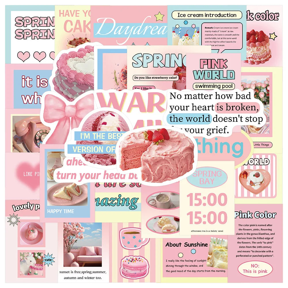Pink Cartoon Stickers 15/30PCS Waterproof PVC Skateboard Notebook Decor (Online Order Only)