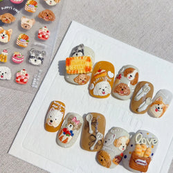 Cute Mango Dog Puppy Bear Bichon Blueberries Strawberry Cake Fruit Juice Desserts Corgi Adhesive Nail Art Sticker Manicure Decal (Online Order Only)