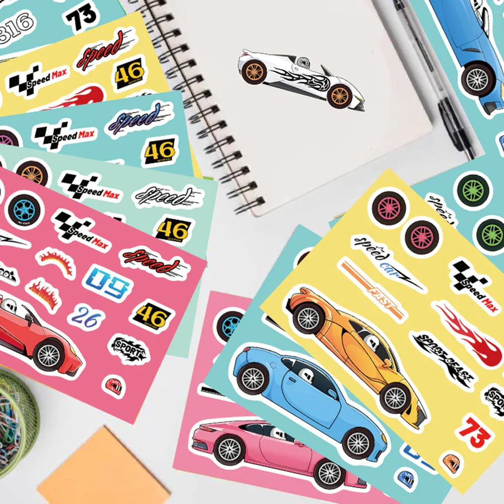 8/16Sheets Modified Racing Car Puzzle Stickers Game Make a Face Assemble Jigsaw Kid Education Toy Craft Sticker Kid Party Gift (Online Order Only)