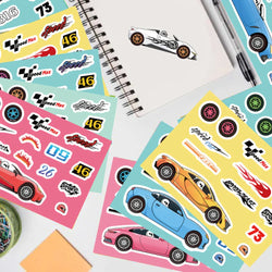 8/16Sheets Modified Racing Car Puzzle Stickers Game Make a Face Assemble Jigsaw Kid Education Toy Craft Sticker Kid Party Gift (Online Order Only)