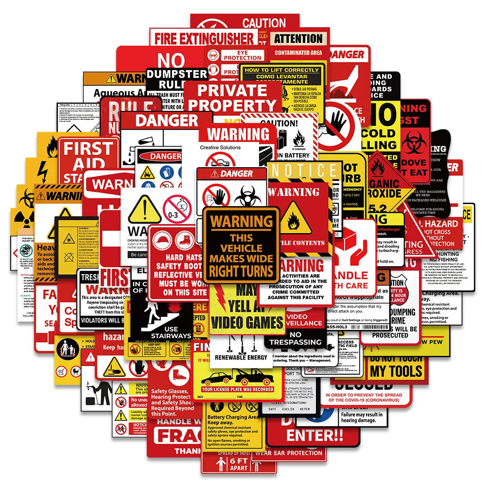 10/40/75pcs Funny Warning Stickers Danger Banning Signs Reminder Decals Skateboard Car Laptop Motorcycle Cool Waterproof Sticker (Online Order Only)