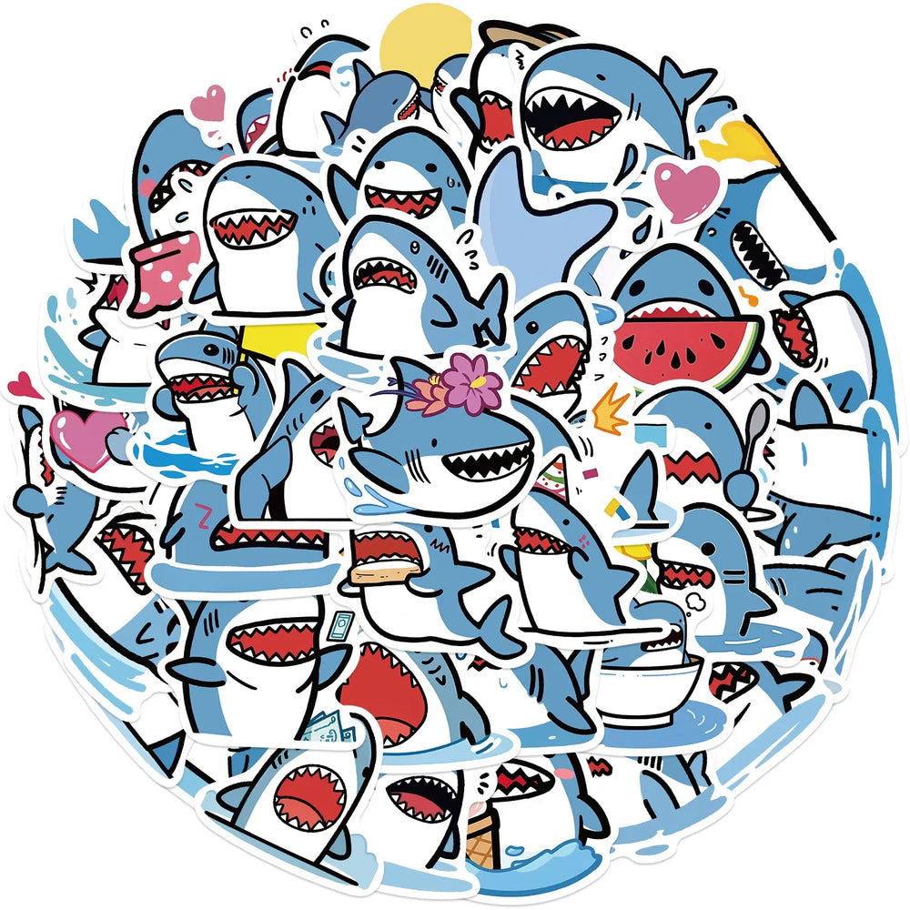 Blue Shark Stickers Pack - Cute Animal Decals for Kids, Skateboard, Guitar, Laptop, Luggage (ONLINE ORDER ONLY)