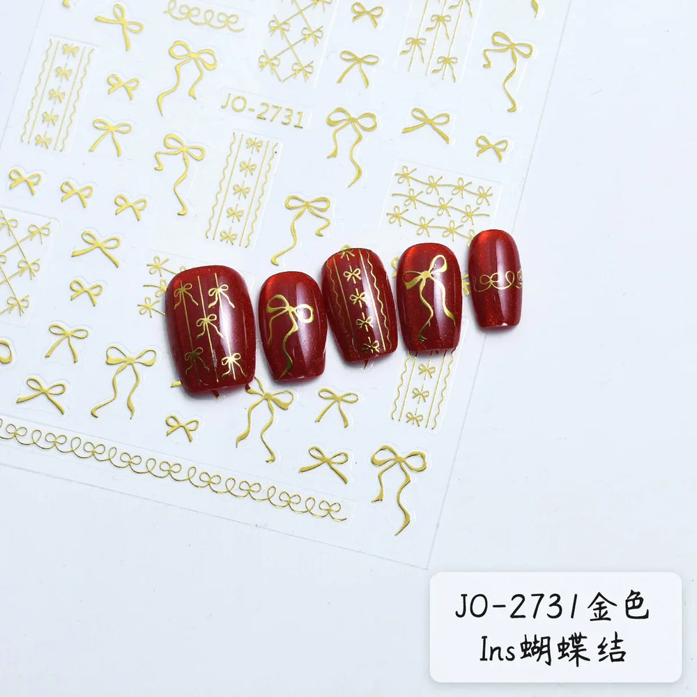 Gold Silver White Black Pink Blue Bowknot Ribbon Flat 3D Line Gird Strap Tie Elegant Charming Nail Art Stickers Manicure Decals (ONLINE ORDER ONLY)