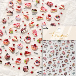 Chic Cute Cheese Ice Cream Pudding Bowknot Strawberry Muffin Stars Cake Embossed Heart Adhesive Nail Art Sticker Manicure Decals (ONLINE ORDER ONLY)