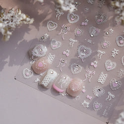 Lovely Heart Strawberry Cherry Bowknot Lace Lolita Crystal Rhinestone Line Rococo Chic Adhesive Nail Art Sticker Manicure Decals (ONLINE ORDER ONLY)