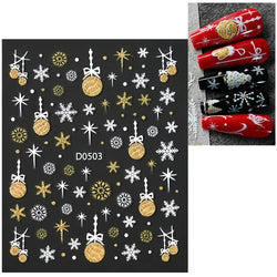 1pc Christmas Nail Sticker 3D Gold Glitter Snowflake Elk Penguin Bells Design Adhesive Nail Slider Decals Winter Manicure Decor* (Online Order Only)