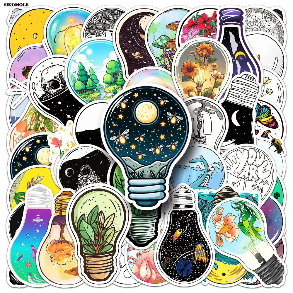 INS Style Light Bulb Graffiti Stickers Cartoon Aesthetic Decal Laptop Girl Gradient 10/30/50pcs (Online Order Only)