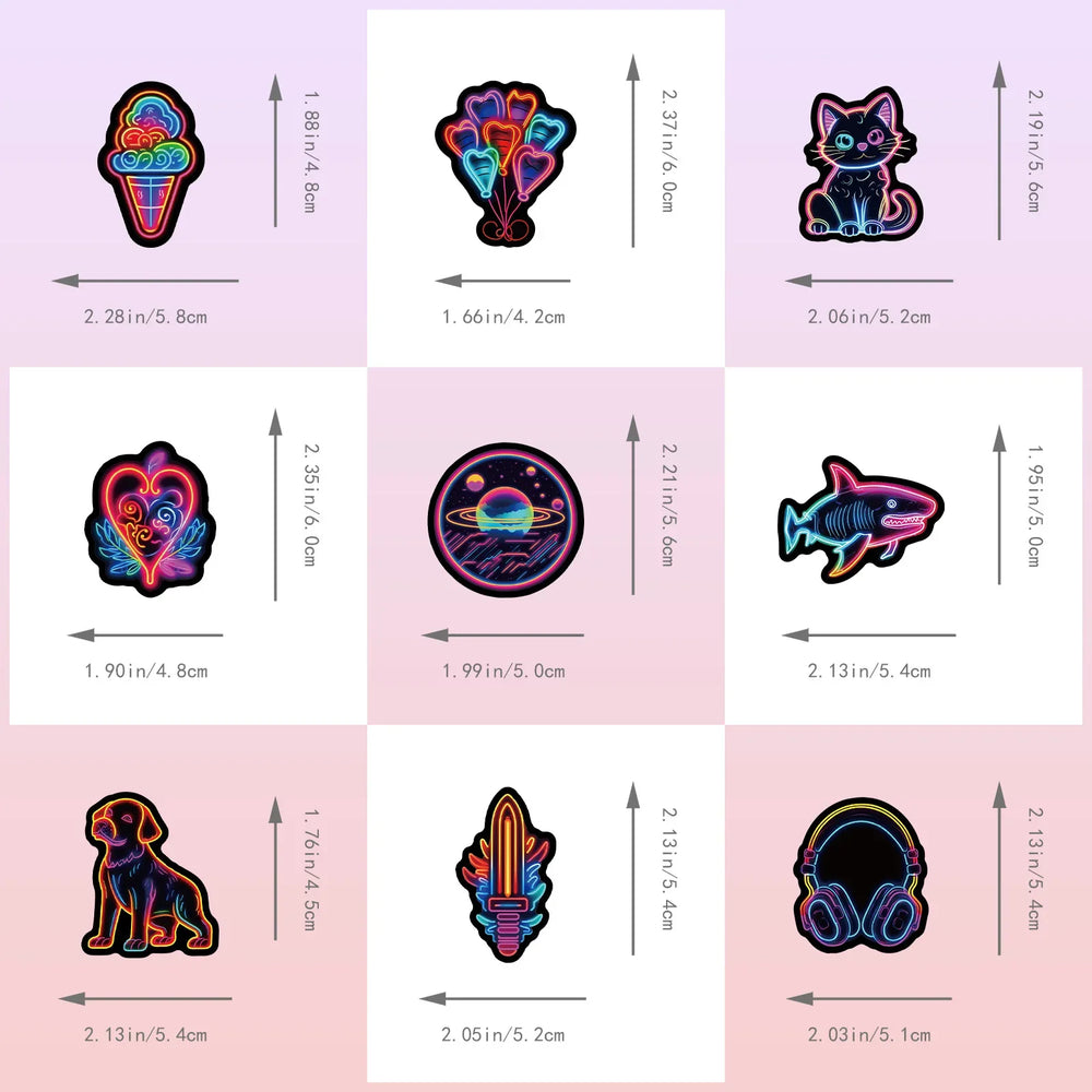 10/30/50PCS Fresh Neon PVC Sticker Aesthetic DIY Decoration Scrapbooking Children's Korean Stationery School Supplies for Kids (ONLINE ORDER ONLY)