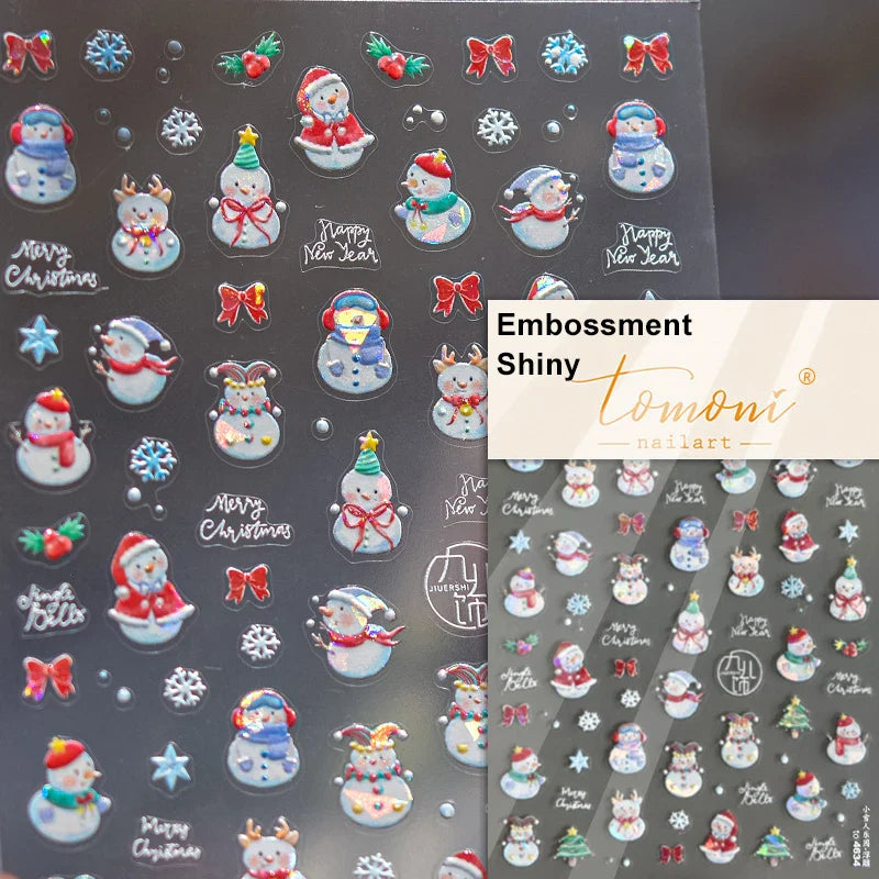 Dressy Embossment Colorful Gradient Snowflakes Laser Silver Christmas Tree Winter Bowknot Santa Nail Art Stickers Manicure Decal (Online Order Only)