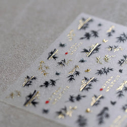 Antique Bamboo Leaf Hot Stamping Plant Botany Calligraphy Characters Self Adhesive Nail Art Stickers Rhinestone Manicure Decals (ONLINE ORDER ONLY)