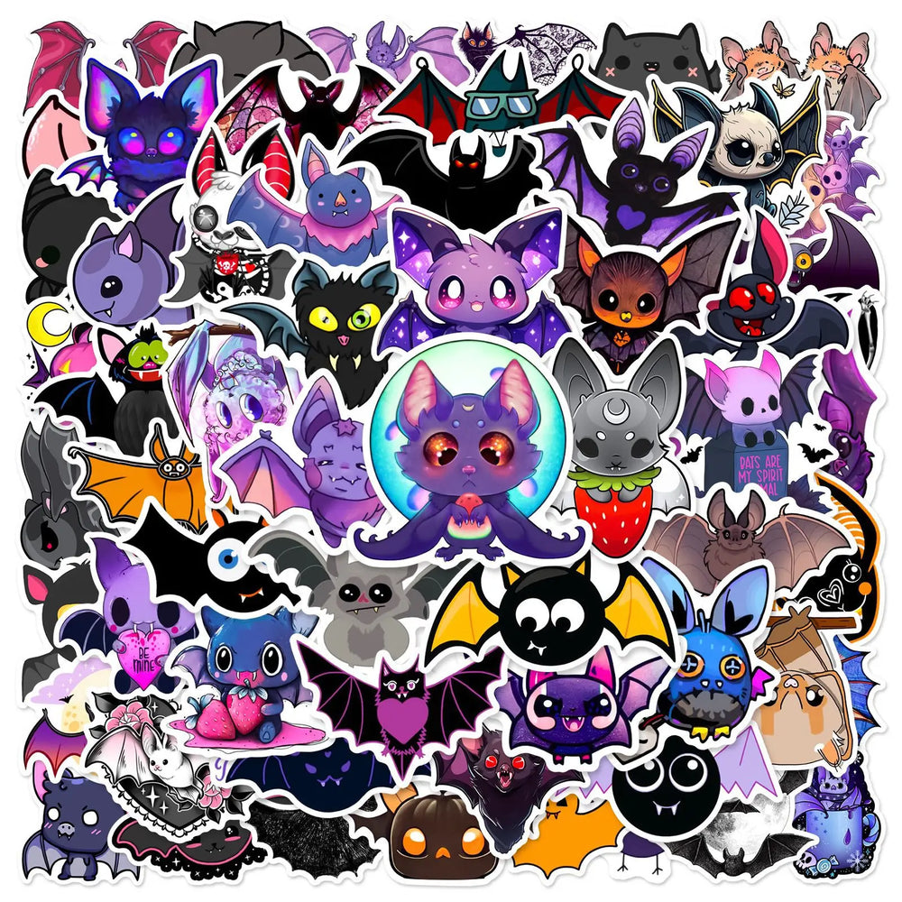 60pcs Cute Bat Graffiti Stickers for Helmet, Wall, DIY Decoration (Online Order Only)
