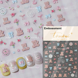 Cute Pet Creamy Rabbit Bear Dog Ribbon Bowknot Lamb Red Painted Heartbeat Flowers Adhesive Nail Art Stickers 3D Manicure Decals (Online Order Only)